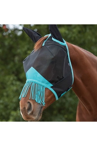 Weatherbeeta Comfitec Deluxe Fine Mesh Fly Mask With Ears & Tassels 1009577 - Black Turquoise